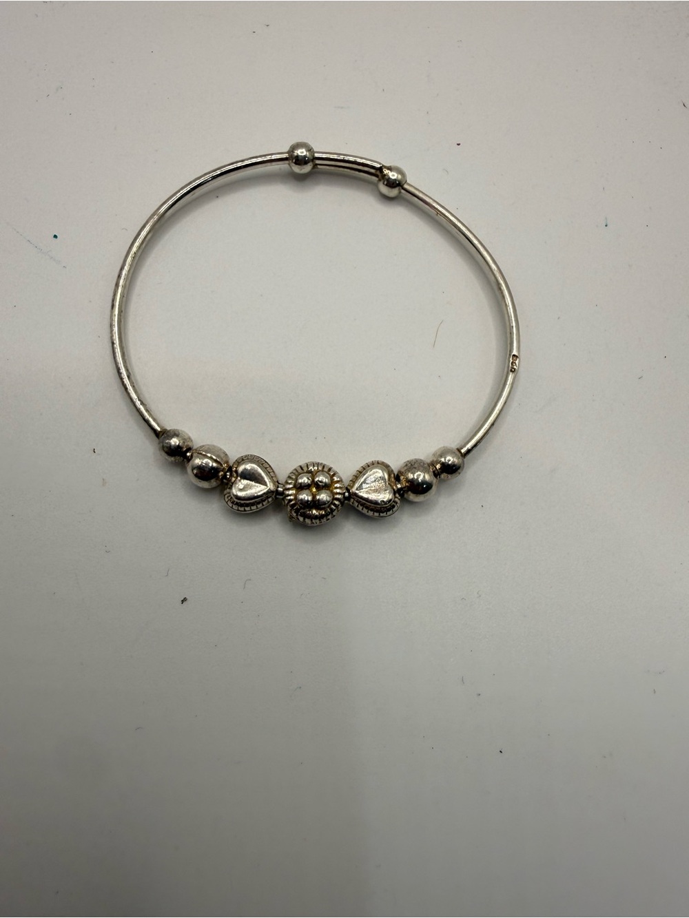 Kids Silver-Tone Heart & Flower Bangle Bracelet stamped with 925
